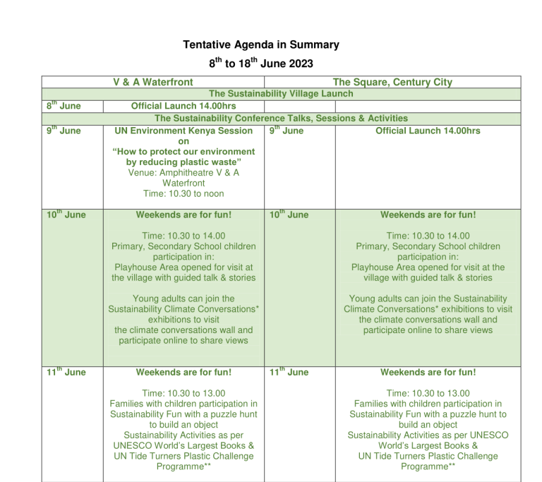 Tentative Agenda